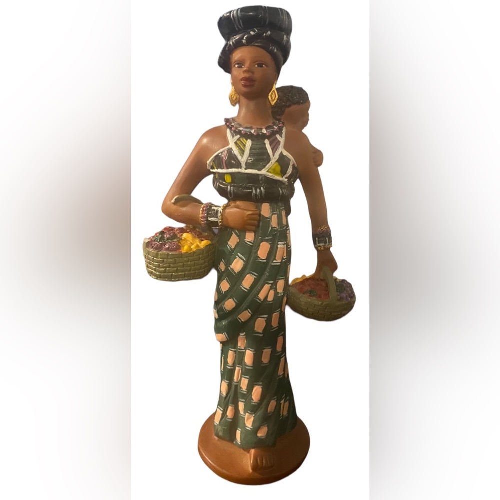 Hand Painted African Woman Tribal Art Figurine